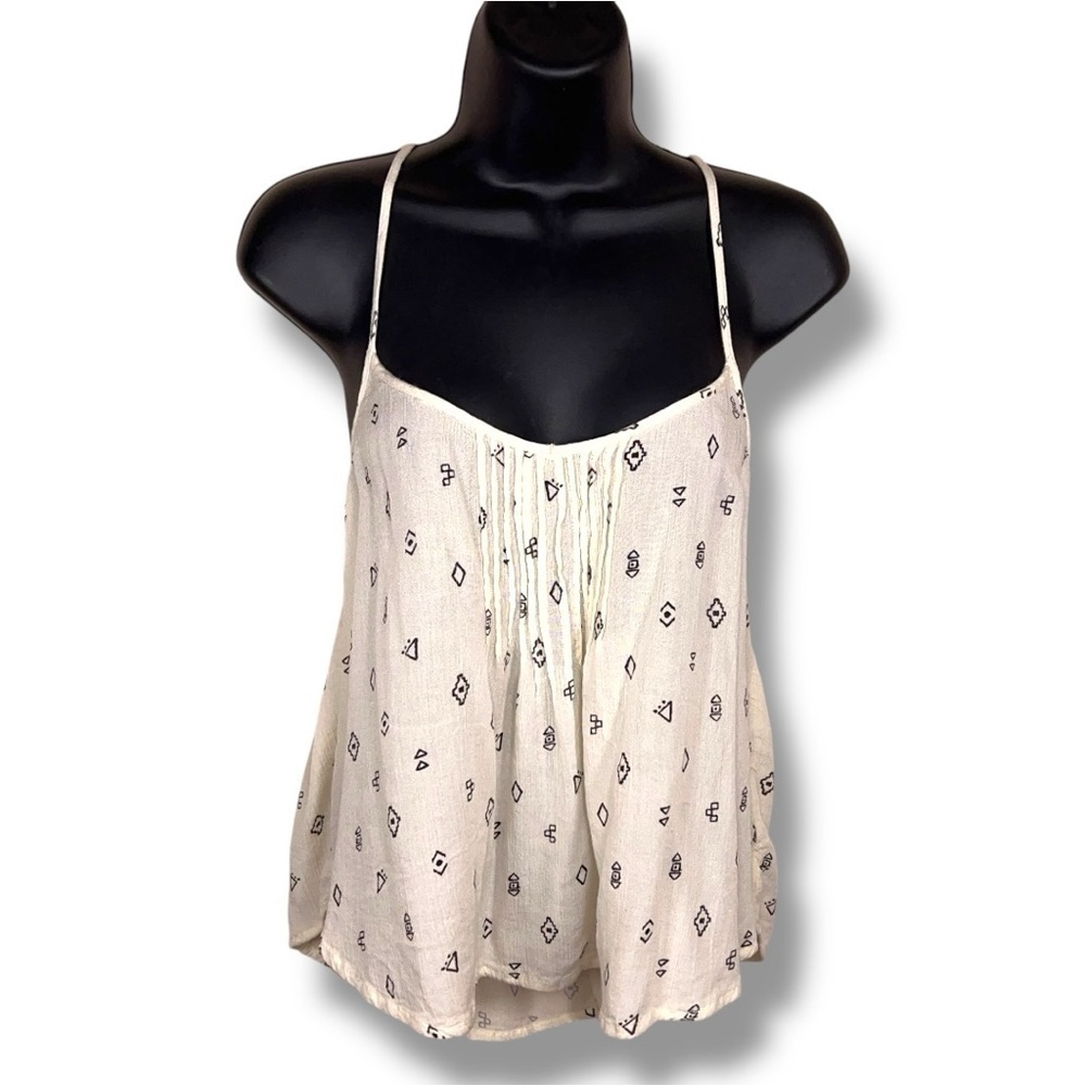 Small Billabong Ivory Cream Tank Rayon Geometric Tribal Print Sleeveless